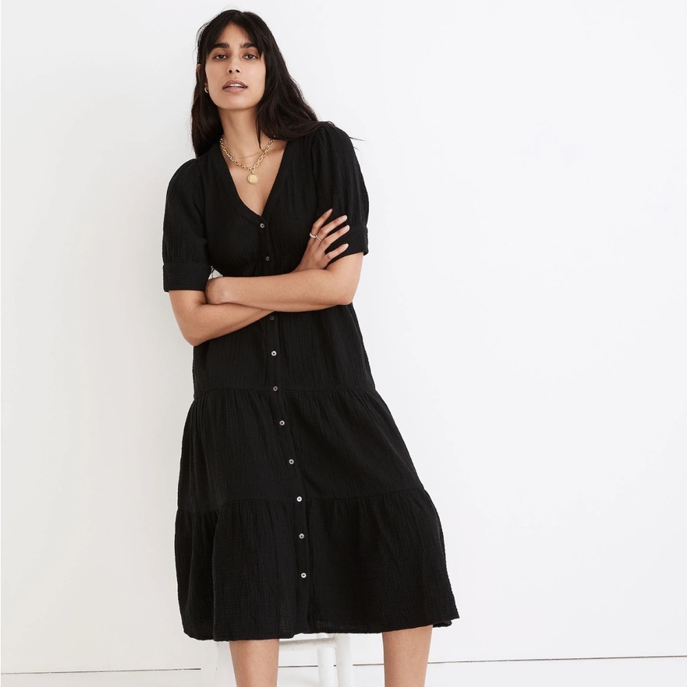NWT Madewell Lightspun Tiered Button Front Midi Dress